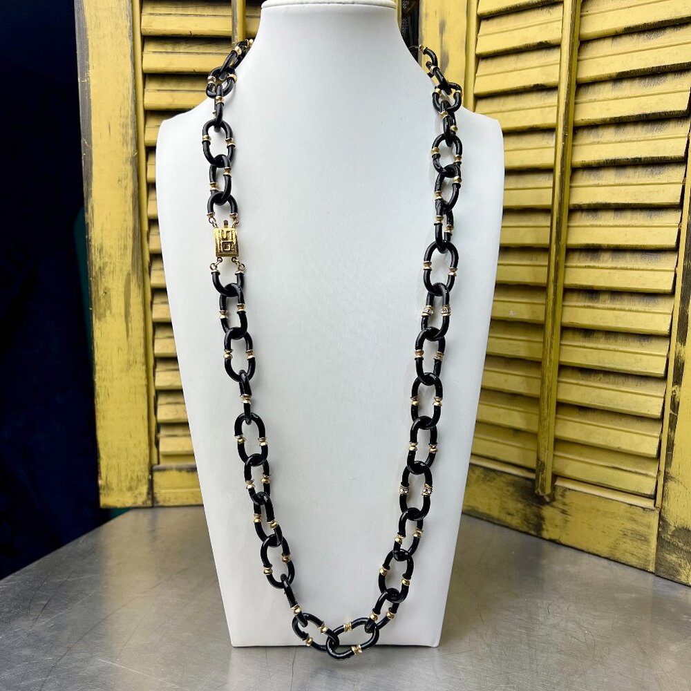 Vintage Venetian Signed Archimede Seguso For Chanel Black Glass Link Necklace